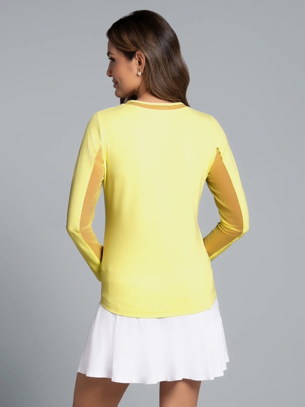 IBKUL Long Sleeve Crew Neck Top with Mesh - Butter Yellow NEW - Picture 2 of 3